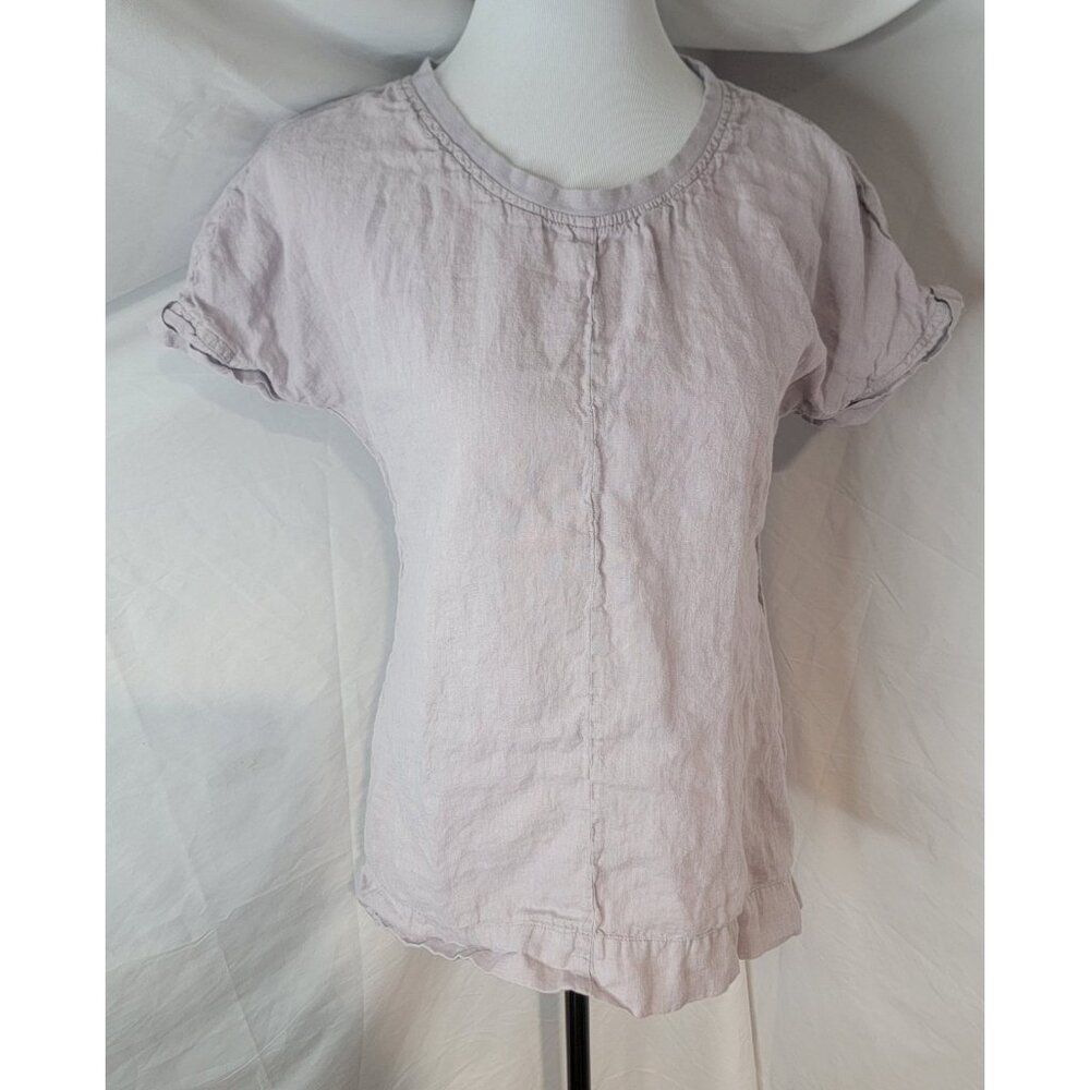 Flax Womens Small Petite Linen Boxy Top Light Purple Textured Minimalist Shirt